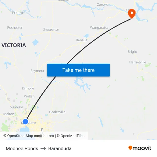 Moonee Ponds to Baranduda map