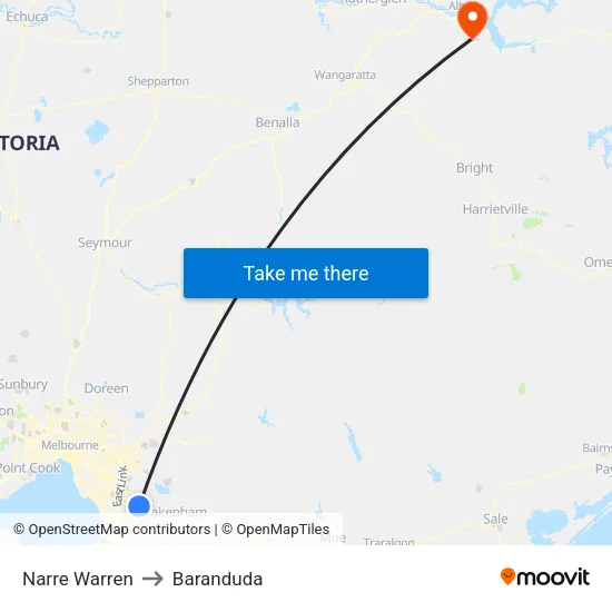 Narre Warren to Baranduda map