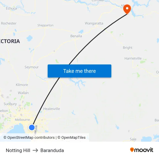 Notting Hill to Baranduda map