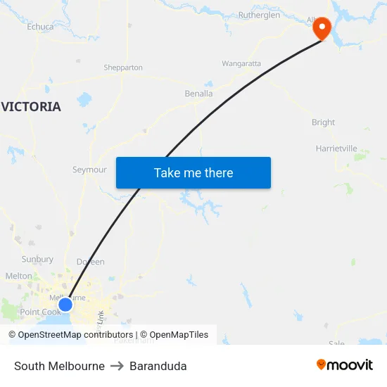 South Melbourne to Baranduda map