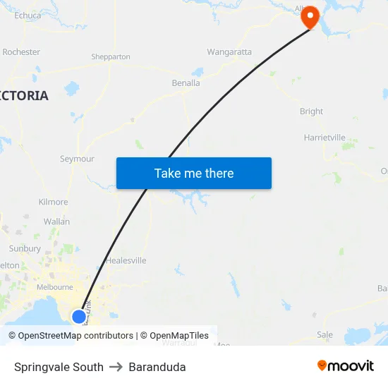 Springvale South to Baranduda map