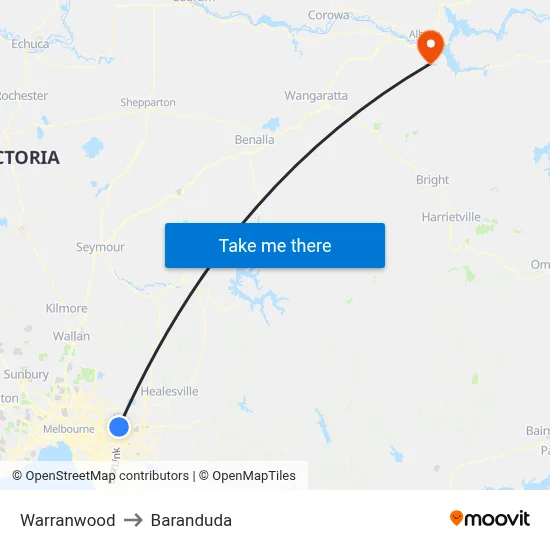 Warranwood to Baranduda map