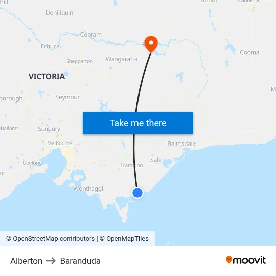 Alberton to Baranduda map