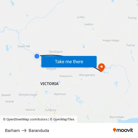 Barham to Baranduda map