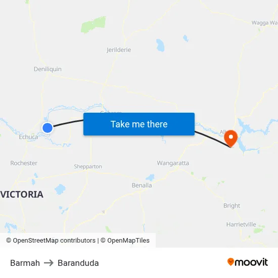 Barmah to Baranduda map