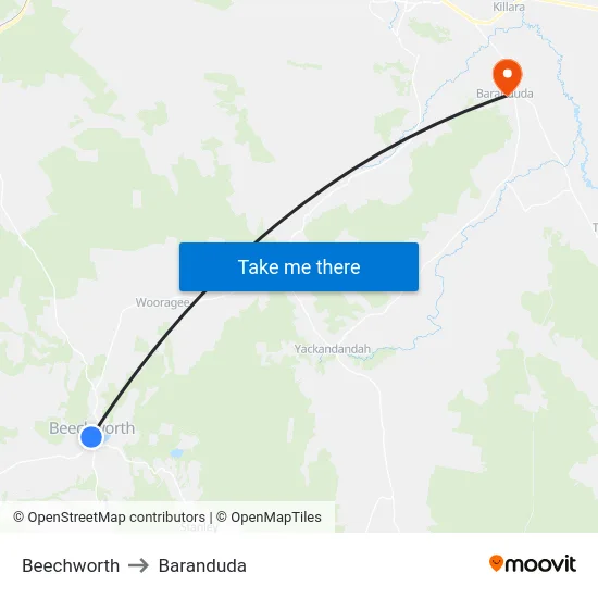 Beechworth to Baranduda map