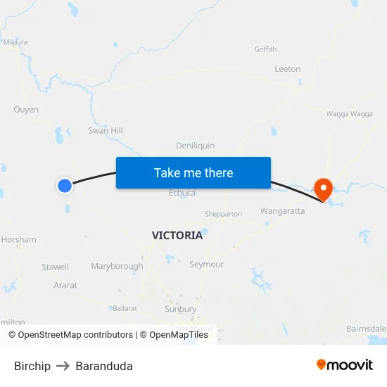 Birchip to Baranduda map