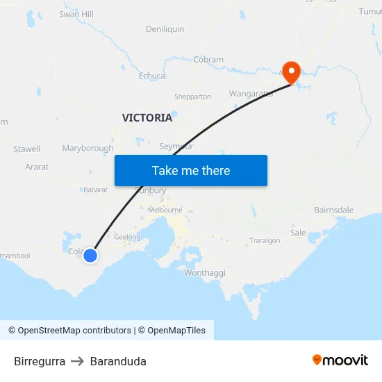 Birregurra to Baranduda map