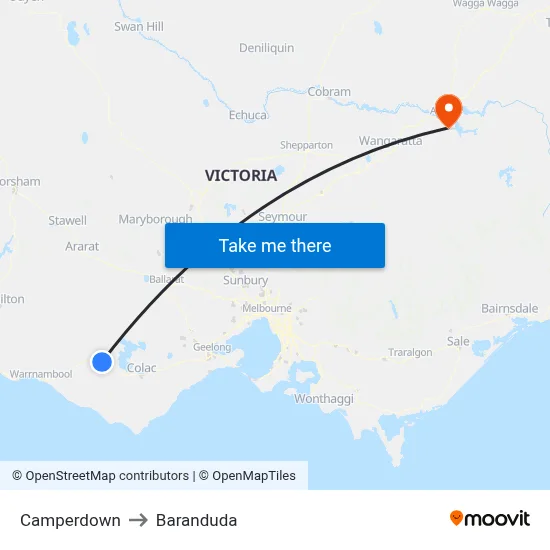 Camperdown to Baranduda map