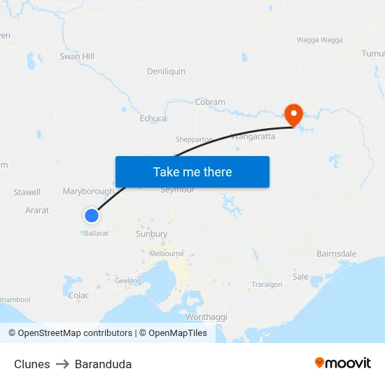 Clunes to Baranduda map