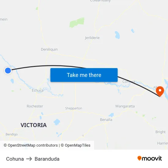 Cohuna to Baranduda map