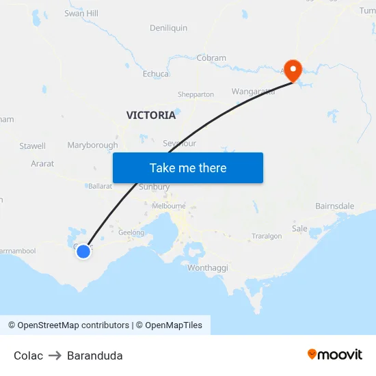 Colac to Baranduda map