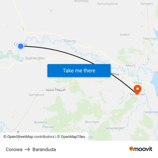 Corowa to Baranduda map