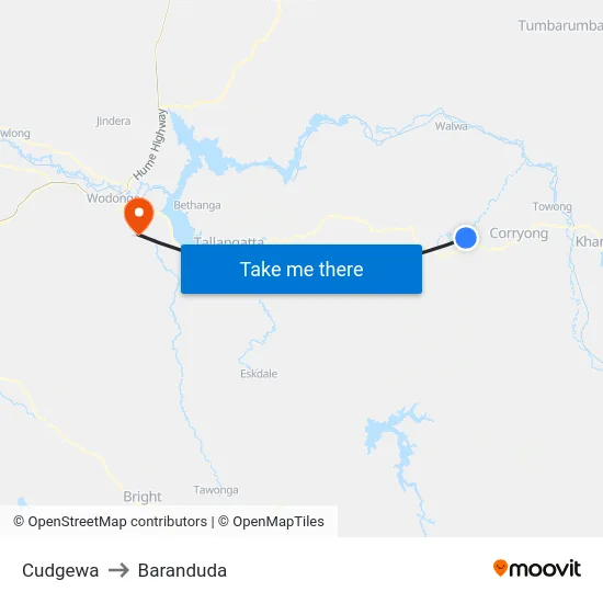 Cudgewa to Baranduda map