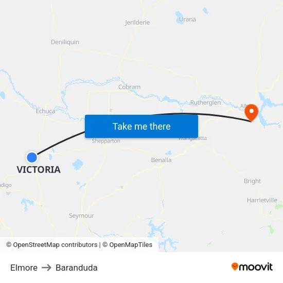 Elmore to Baranduda map