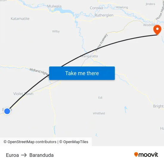 Euroa to Baranduda map