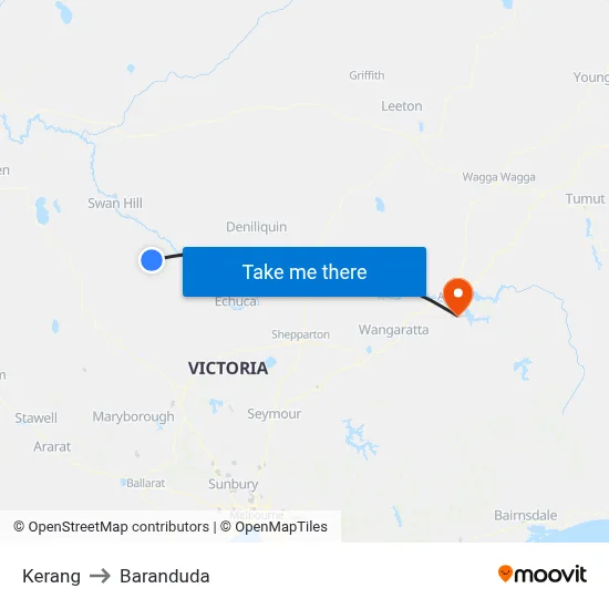 Kerang to Baranduda map