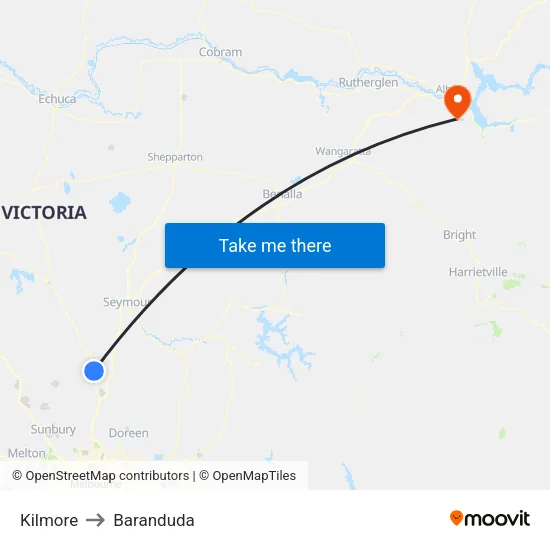 Kilmore to Baranduda map