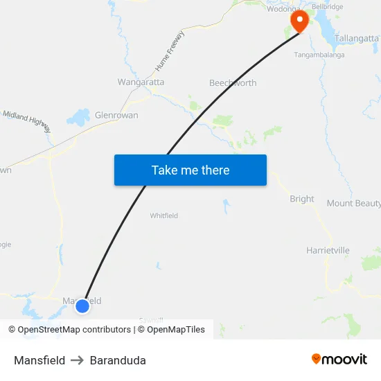 Mansfield to Baranduda map