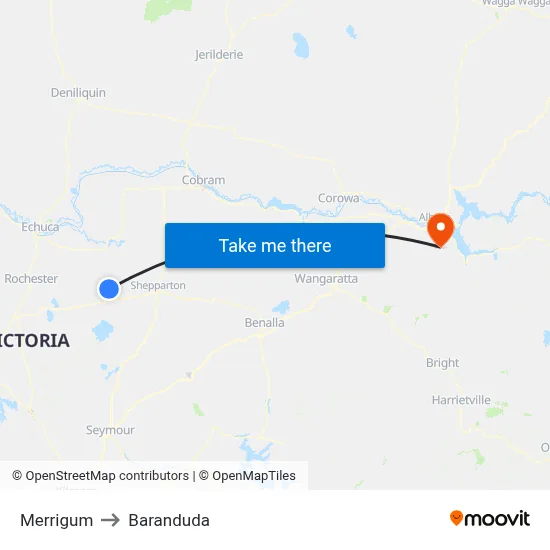 Merrigum to Baranduda map