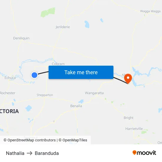 Nathalia to Baranduda map