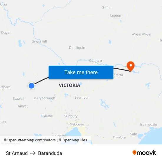 St Arnaud to Baranduda map