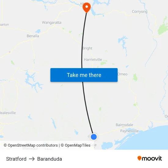 Stratford to Baranduda map