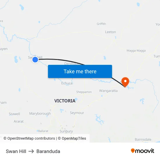 Swan Hill to Baranduda map