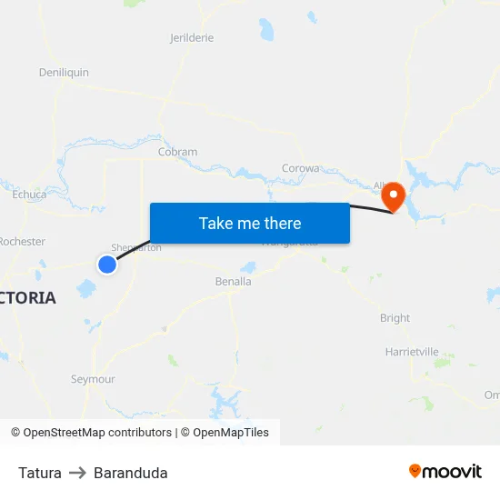 Tatura to Baranduda map