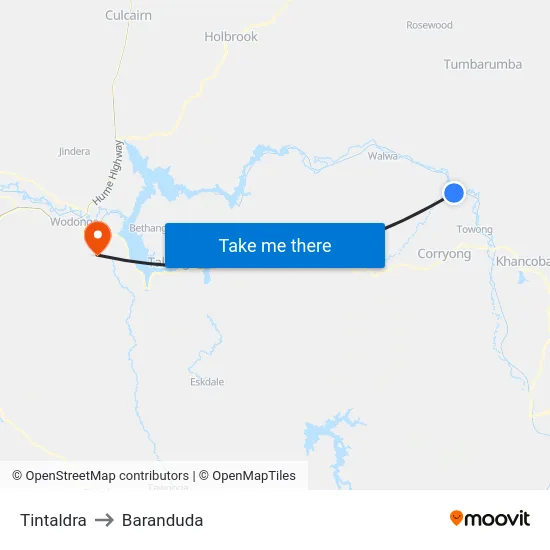 Tintaldra to Baranduda map