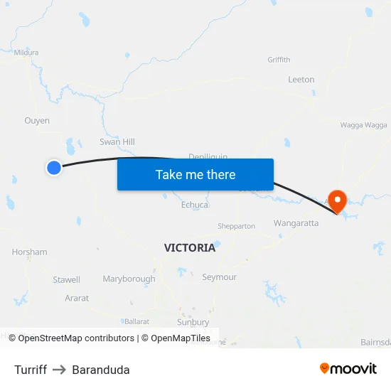 Turriff to Baranduda map