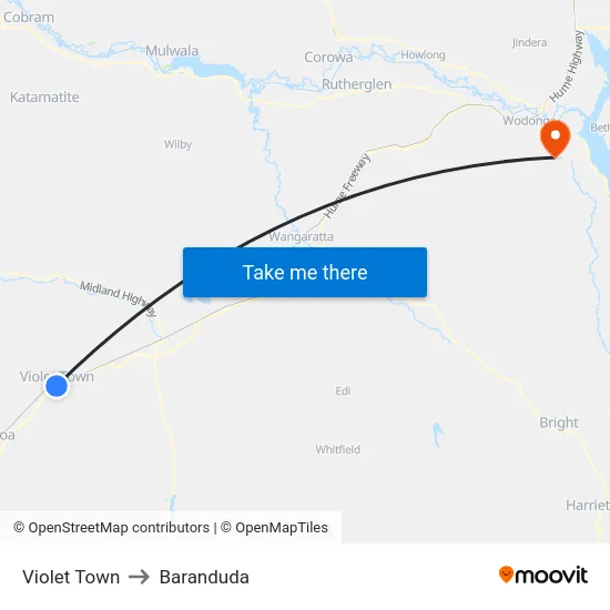 Violet Town to Baranduda map