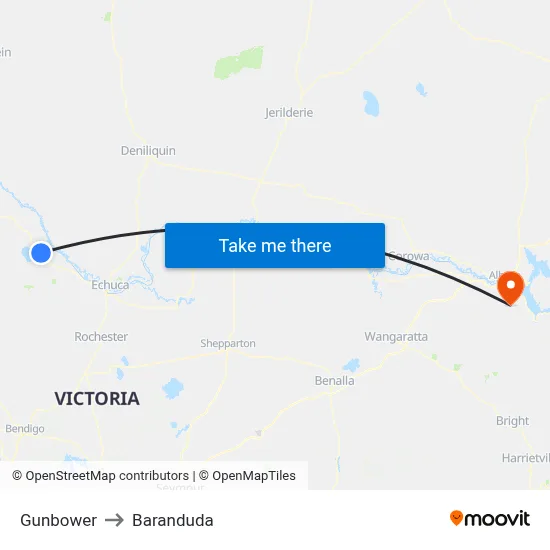 Gunbower to Baranduda map