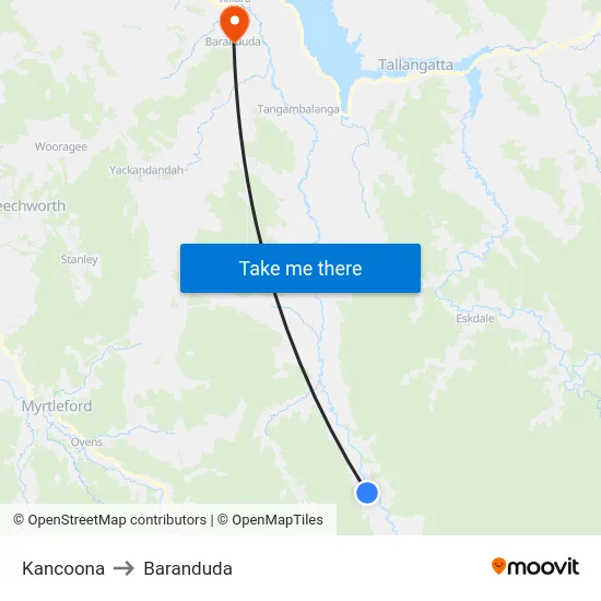 Kancoona to Baranduda map