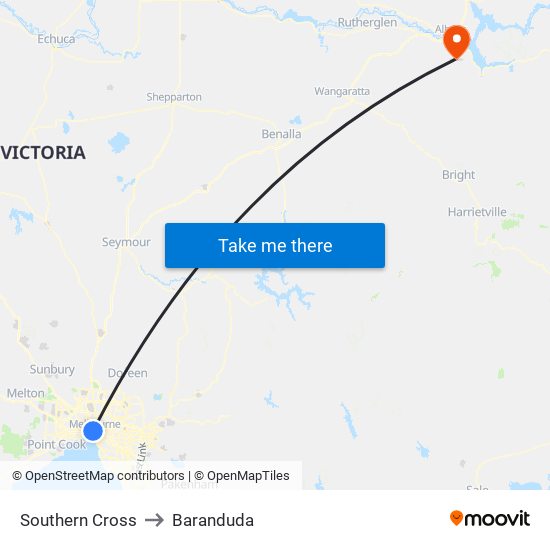 Southern Cross to Baranduda map