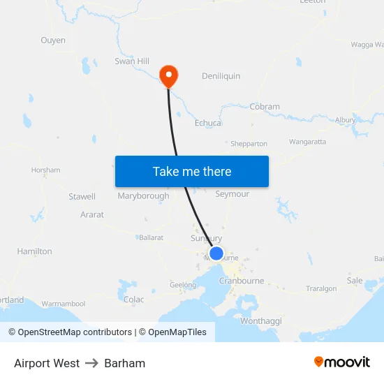 Airport West to Barham map