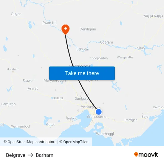 Belgrave to Barham map