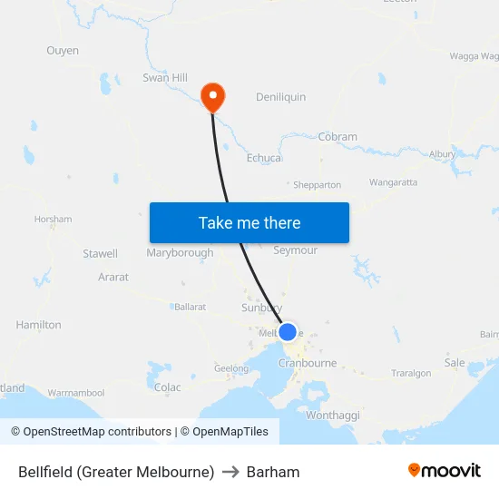 Bellfield (Greater Melbourne) to Barham map