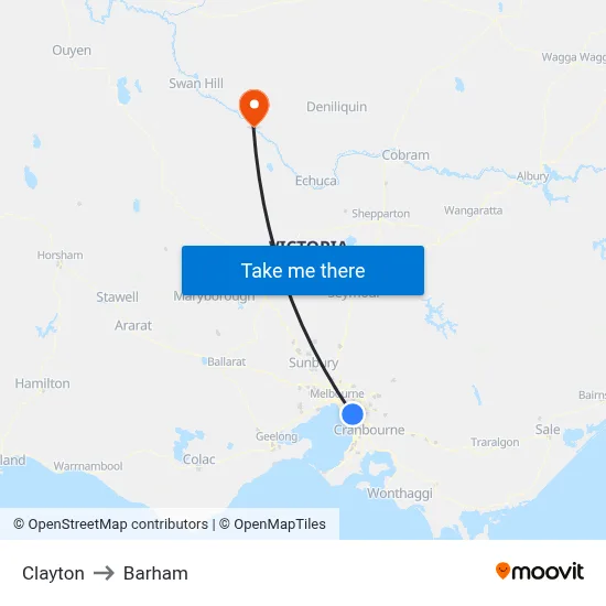 Clayton to Barham map