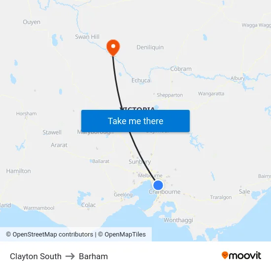 Clayton South to Barham map