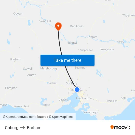 Coburg to Barham map