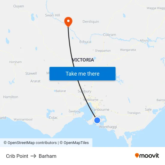 Crib Point to Barham map