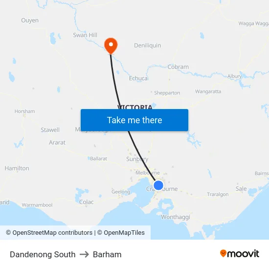 Dandenong South to Barham map