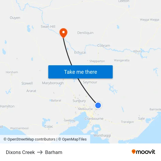 Dixons Creek to Barham map