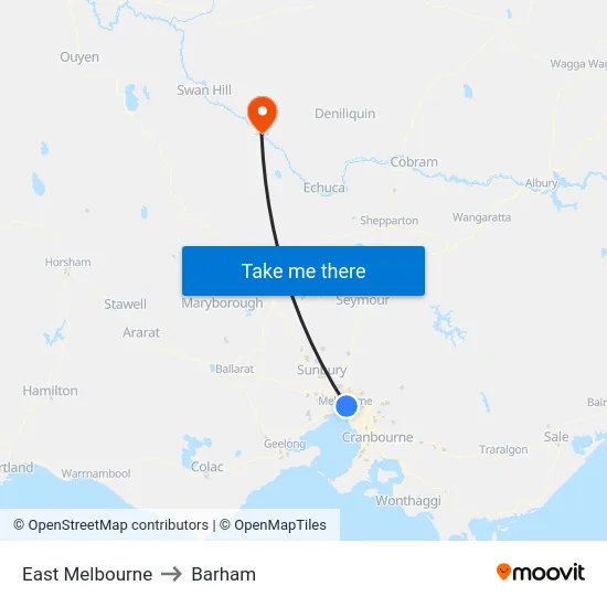 East Melbourne to Barham map