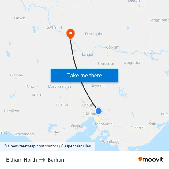 Eltham North to Barham map