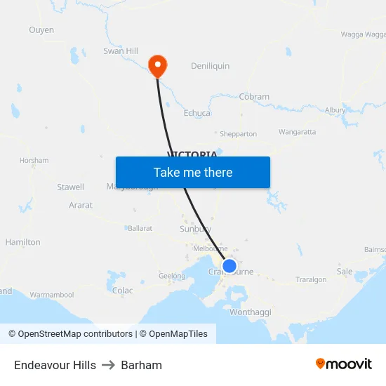 Endeavour Hills to Barham map