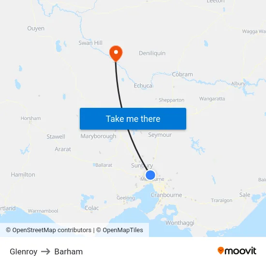 Glenroy to Barham map