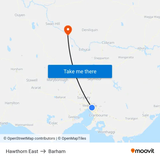 Hawthorn East to Barham map