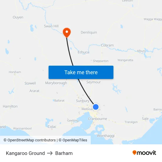 Kangaroo Ground to Barham map